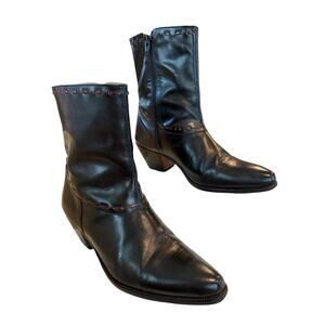 VTG HipOppoTamus Black Leather Mid Calf Boots 9.5 Western EUC Minimalist